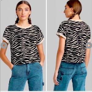 WILD FABLE | ZEBRA PRINT CROPPED COTTON CUFF SLEEVE TEE size S x 2